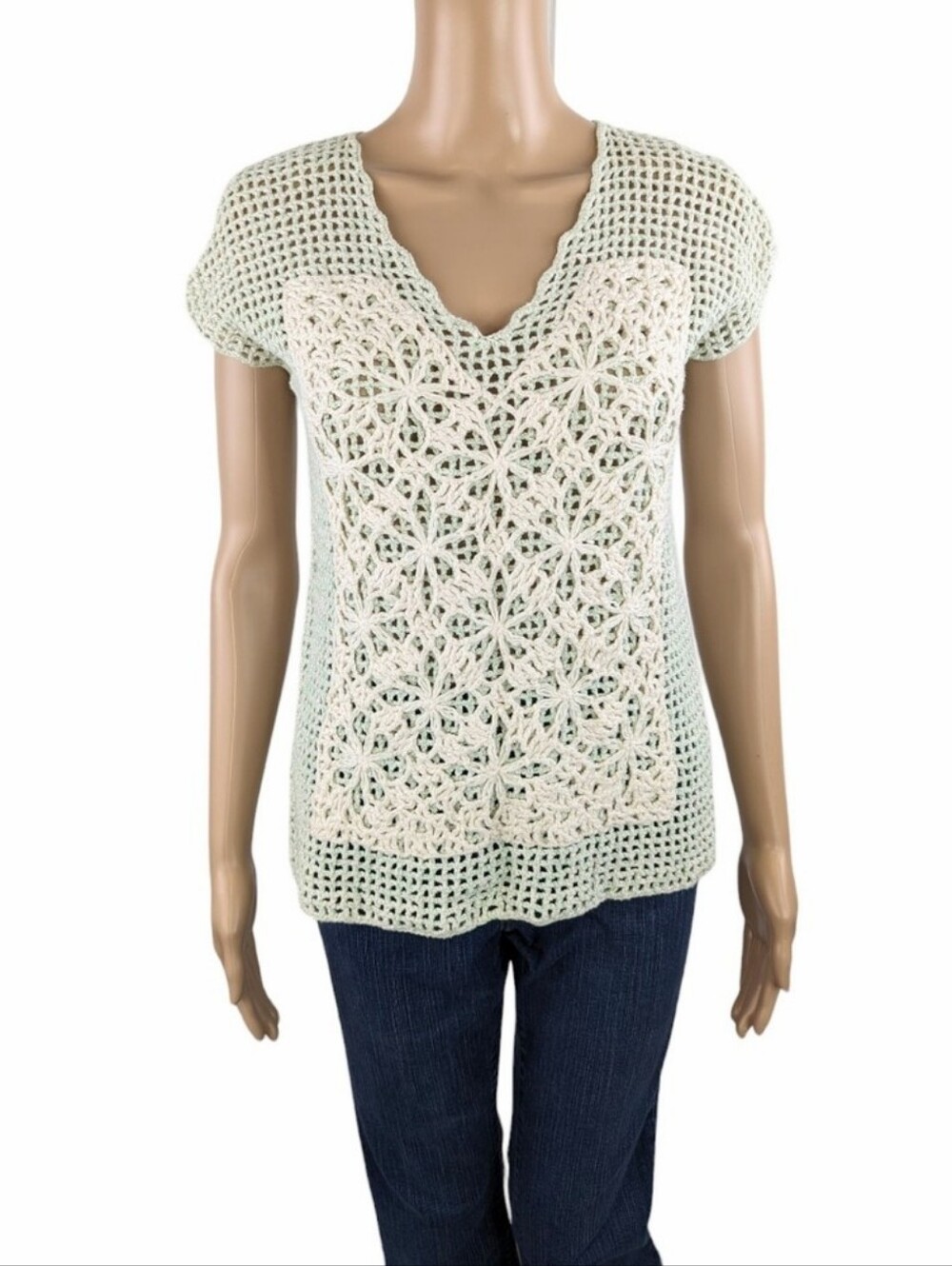 Anthropologie Field Flower Crochet Knit Top XS